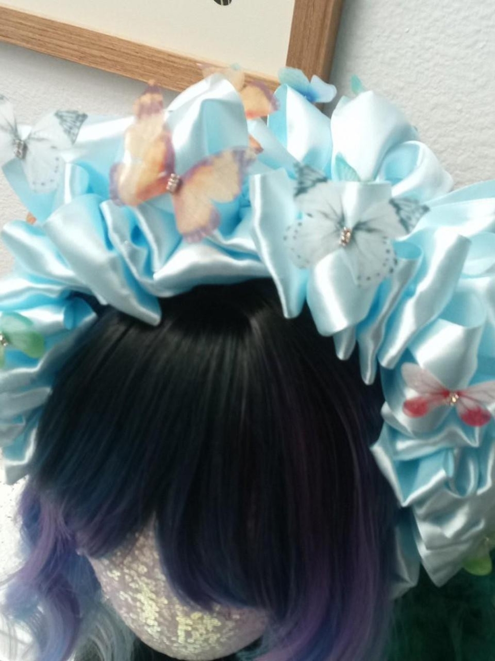 Light Blue Satin Butterfly Hair Crown - Women Hair Accessory